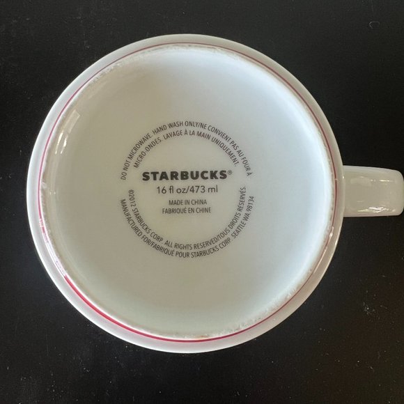 STARBUCKS Gold Vertical Logo Mug in Pearl White with Red Raised Base 2012 - Picture 4 of 6